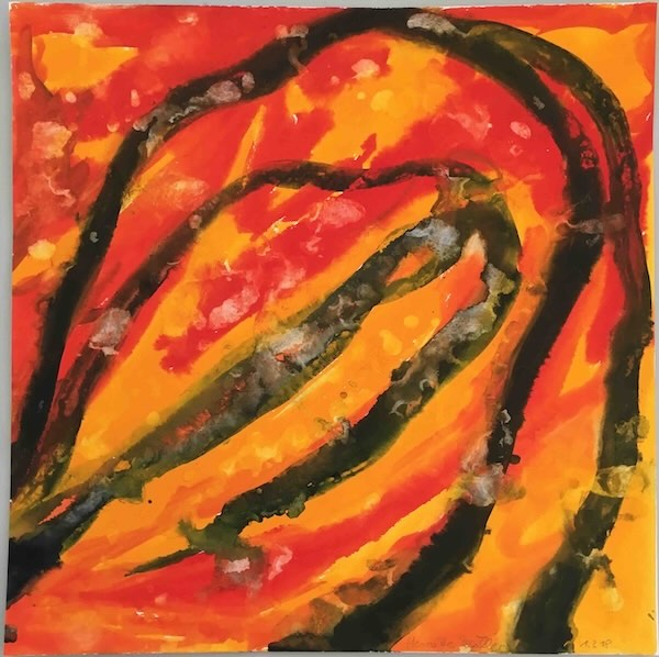 watercolour, watercolor, abstract, layered, dance, red, orange, black lines