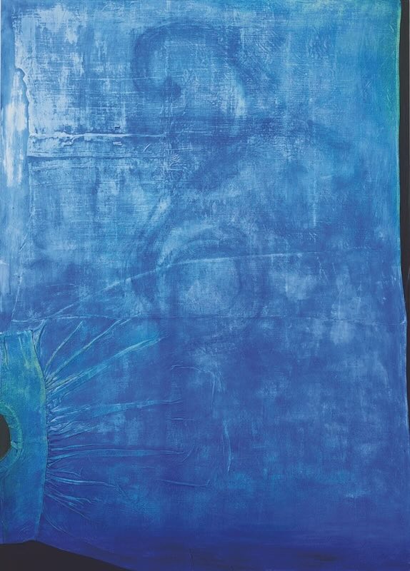 oil painting, large, historic work shirt and oil on wood, M.W. embroidered on linen shirt