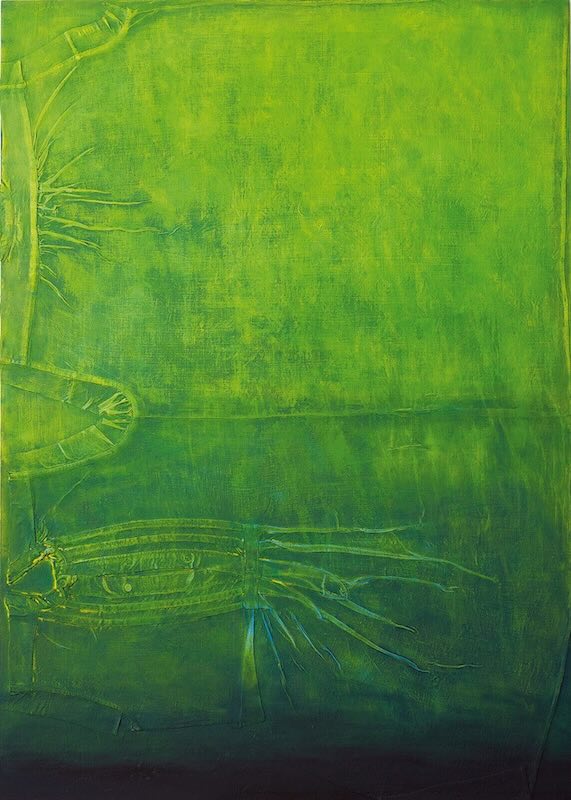 oil painting, large, historic work shirt and oil on wood, R.B. embroidered on linen shirt