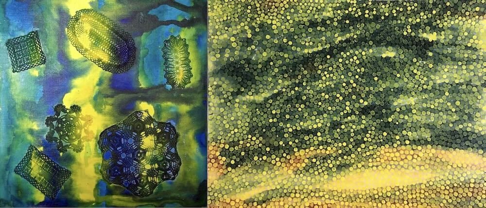 abstract paintings in layers on canvas and paper or Bütten that mirror the fragility and instability of our seemingly certain reality