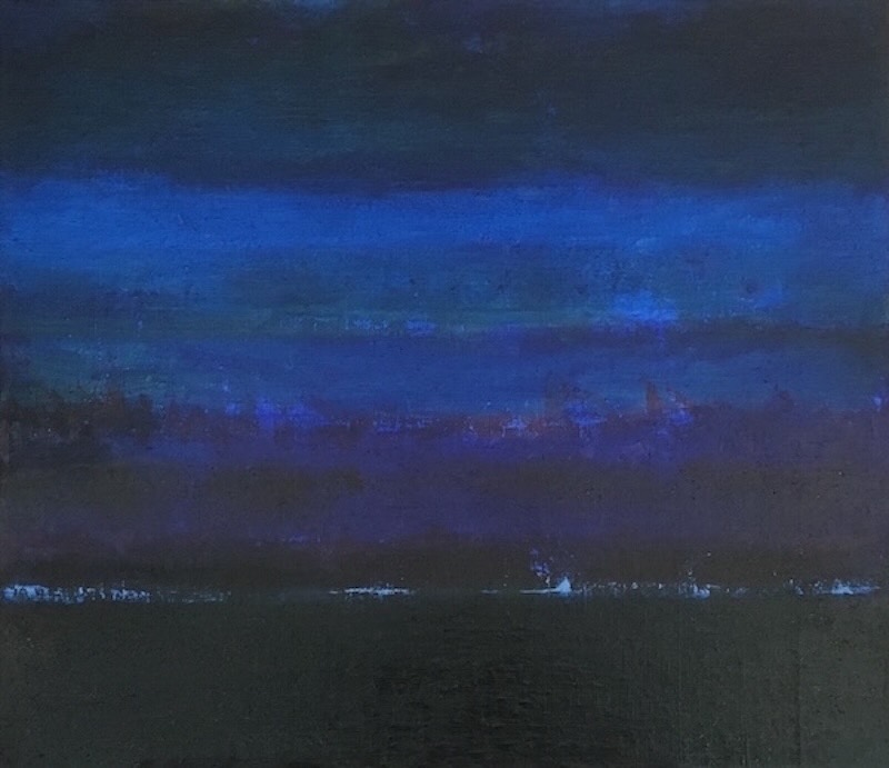 abstract painting, large oil painting, blue, black, meditation series,layers