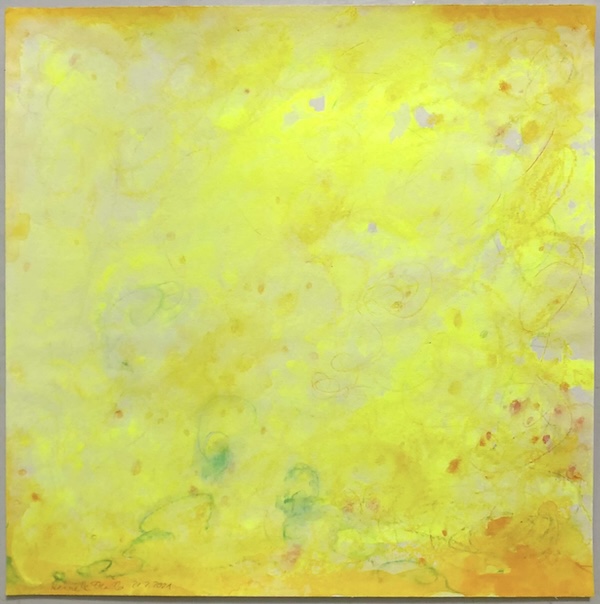 abstract watercolour, watercolor, light, bright yellow with a little orange and blue